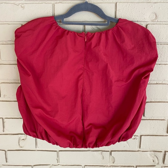 Day + Moon Womens Red Cropped Bubble Going Out Boho Peasant Top Size Large L - Picture 2 of 6